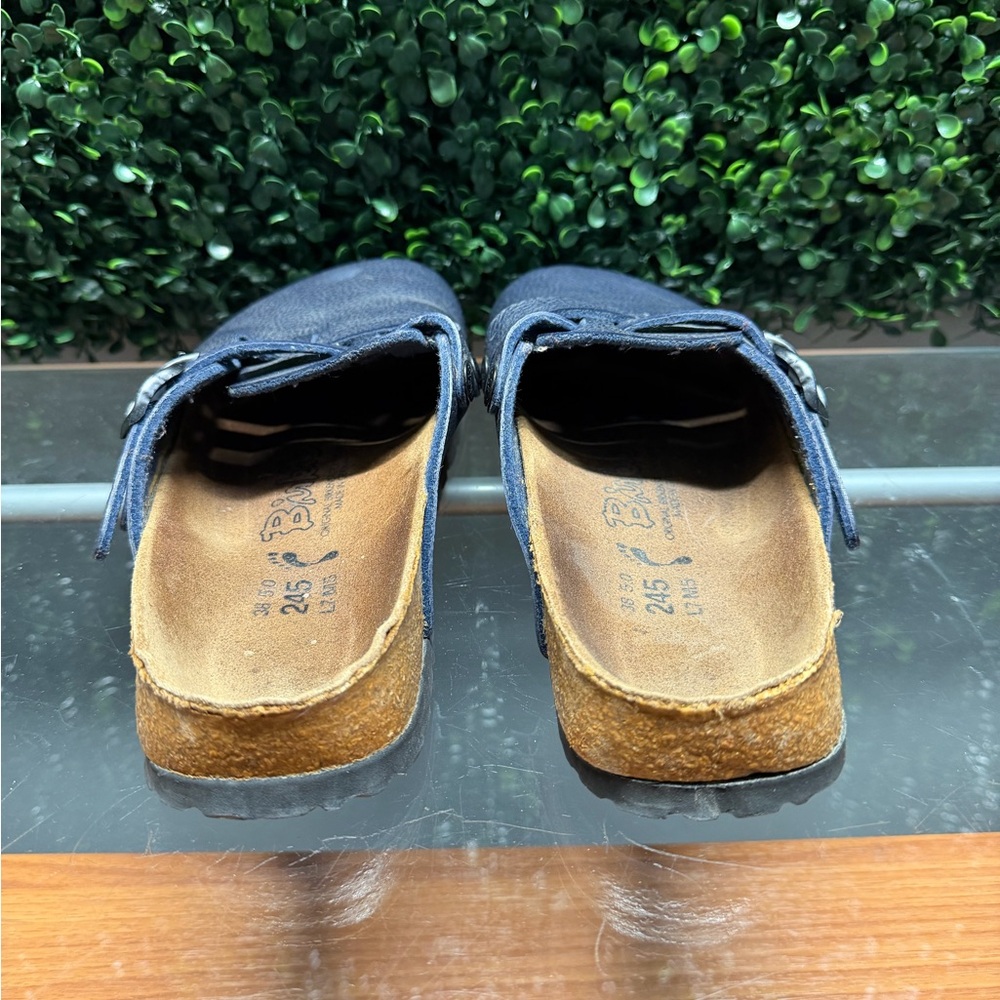 Women's Birki’s Navy Leather Clog Mules with Buckle Straps - Picture 3 of 8